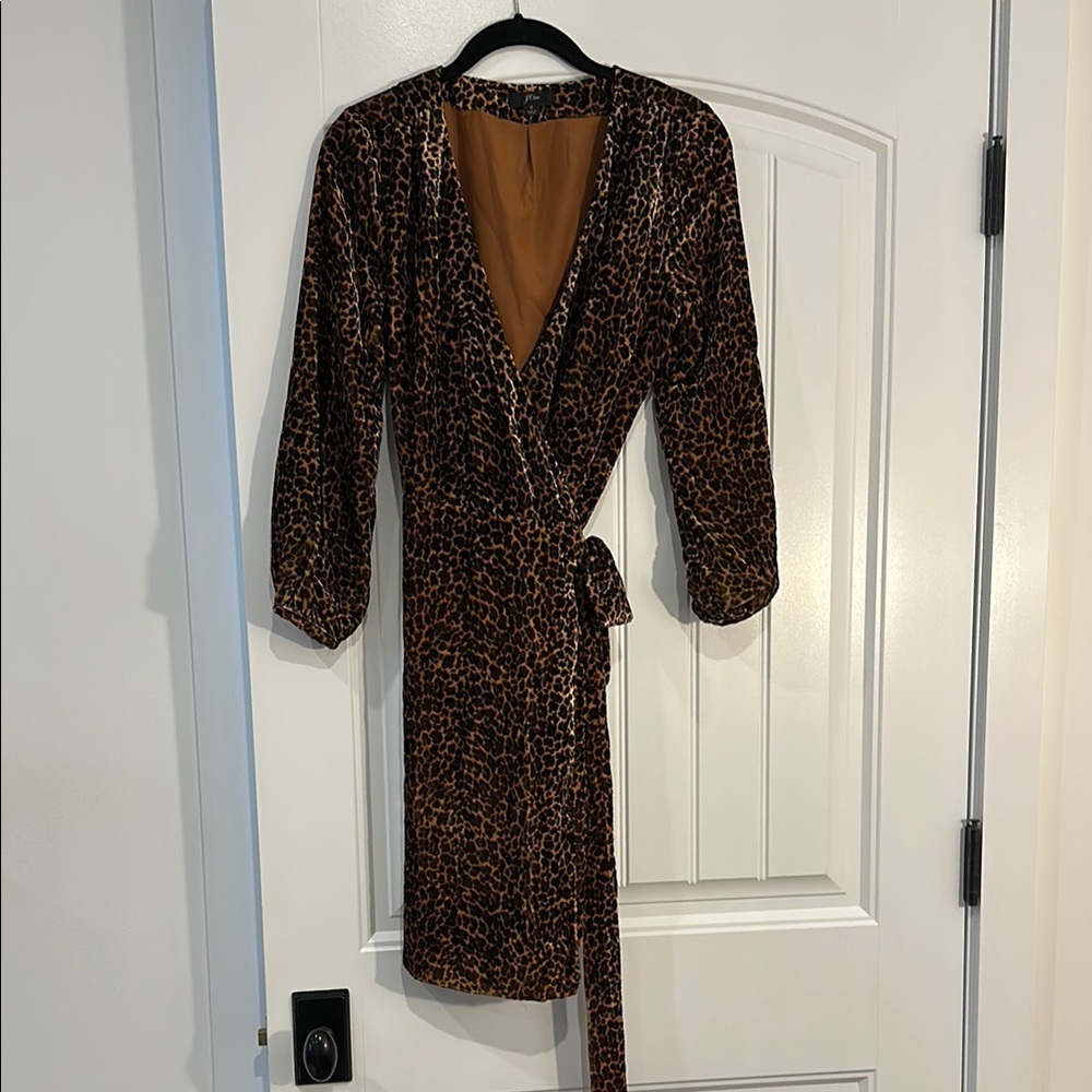 Jcrew Velvet Leopard Print Wrap Dress